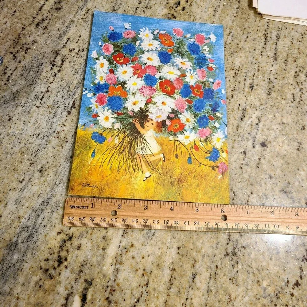 Vintage Patrick Gordon Fraser Greeting Cards Cat Girl Flowers 1970s? Get Well